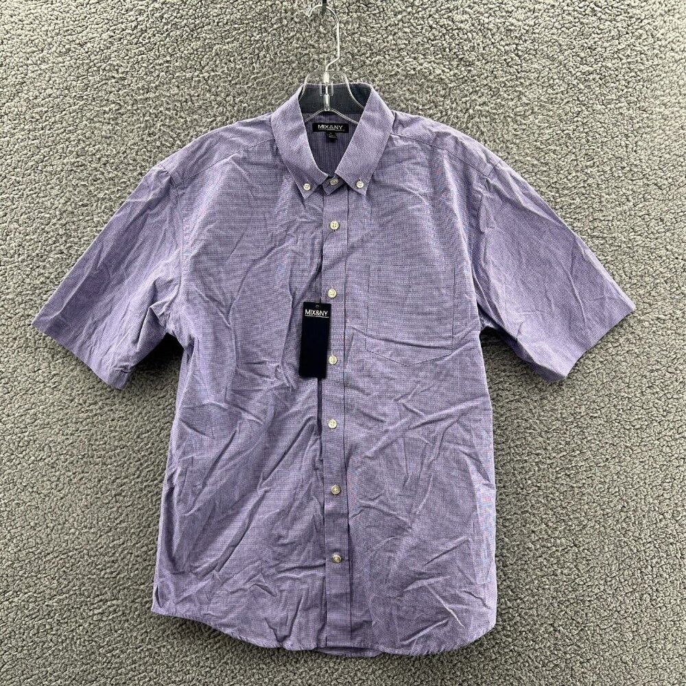 New Mix & Ny Button Down Short Sleeve Shirt Mens Small Purple